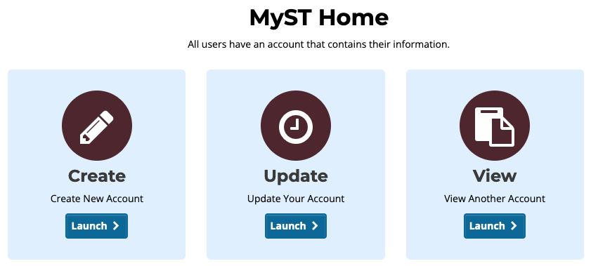 MyST Home screen, after logging in.